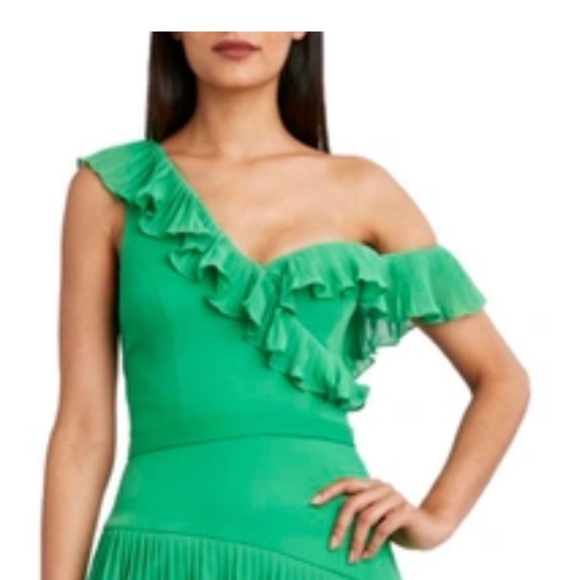 BCBGMAXAZRIA Jordan One Shoulder Ruffled Evening Size 6 Green NWT - Picture 2 of 3